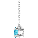 14K Gold Oval Natural Blue Zircon Solitaire Necklace - White Gold - view 3