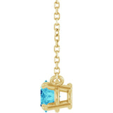14K Gold Oval Natural Blue Zircon Solitaire Necklace - Yellow Gold - view 3