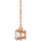 14K Gold Oval Natural White Sapphire Solitaire Necklace - Rose Gold - view 3