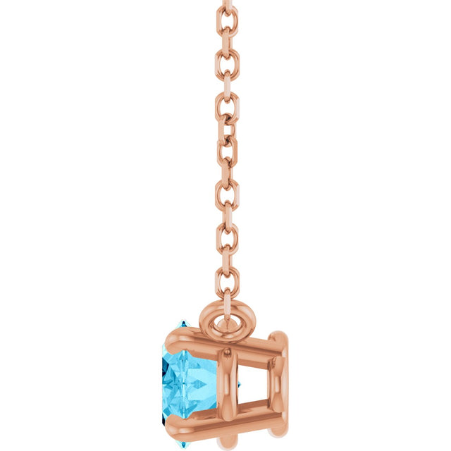 14K Gold Oval Natural Aquamarine Solitaire Necklace - Rose Gold - view 3