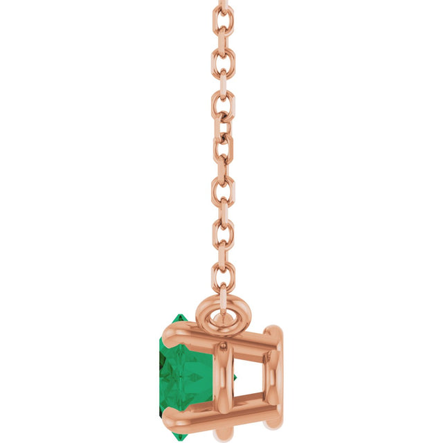 14K Gold Oval Lab-Grown Emerald Solitaire Necklace - Rose Gold - view 3