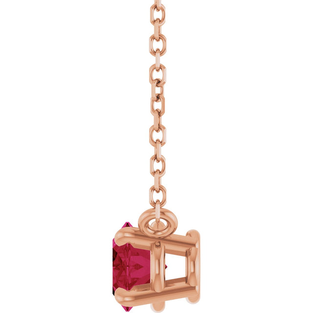 14K Gold Oval Lab-Grown Ruby Solitaire Necklace - Rose Gold - view 3