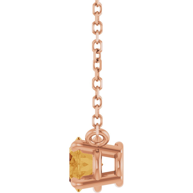14K Gold Oval Natural Citrine Solitaire Necklace - Rose Gold - view 3