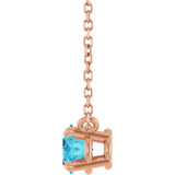 14K Gold Oval Natural Blue Zircon Solitaire Necklace - Rose Gold - view 3