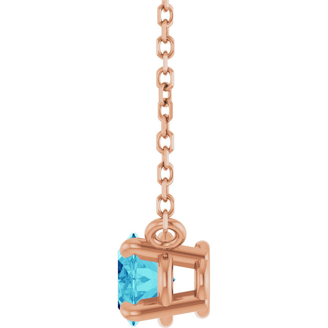 14K Gold Oval Natural Blue Zircon Solitaire Necklace - Rose Gold - view 3