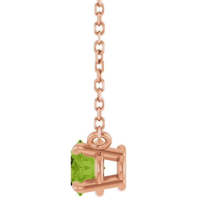 14K Gold Oval Natural Peridot Solitaire Necklace - Rose Gold - view 3