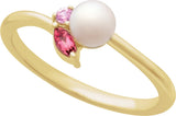 14K Gold Cultured White Akoya Pearl & Natural Pink Tourmaline & Natural Pink Sapphire Accented Pearl Ring - Yellow Gold - view 4