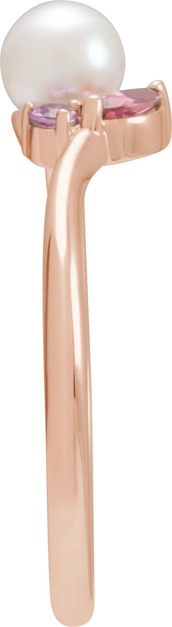 14K Gold Cultured White Akoya Pearl & Natural Pink Tourmaline & Natural Pink Sapphire Accented Pearl Ring - Rose Gold - view 3