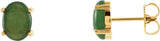14K Gold Natural Nephrite Jade Oval 4-Prong Cabochon Earrings