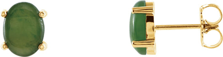 14K Gold Natural Nephrite Jade Oval 4-Prong Cabochon Earrings
