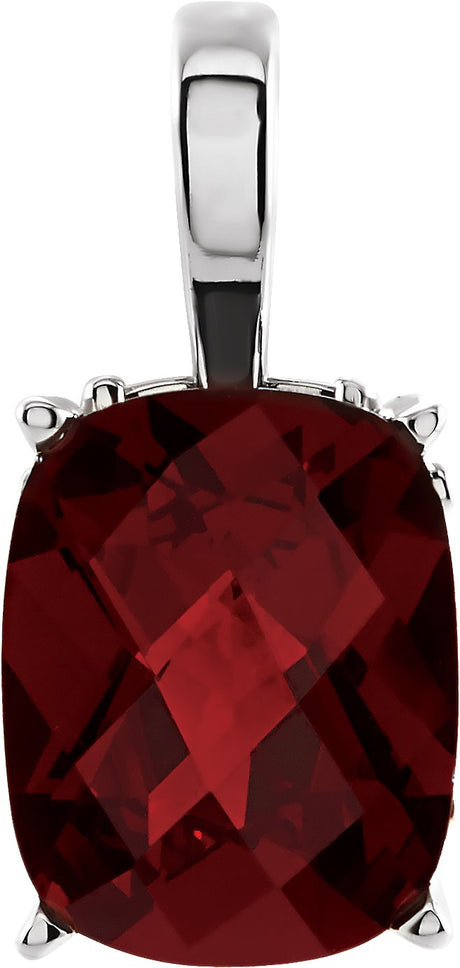 14K Gold Elongated Cushion Natural Mozambique Garnet Solitaire Necklace or Pendant