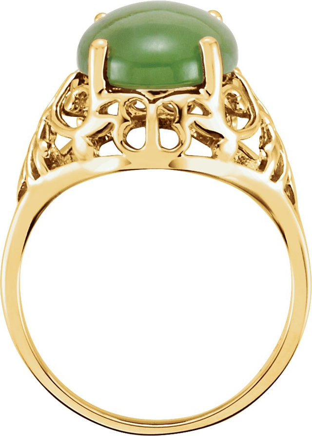 14K Gold Oval Natural Nephrite Jade Solitaire Ring - view 2