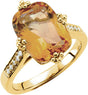 14K Gold Elongated Cushion Natural Citrine & Natural Diamond Accented Ring