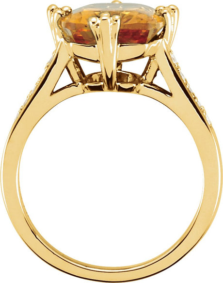 14K Gold Elongated Cushion Natural Citrine & Natural Diamond Accented Ring - view 2