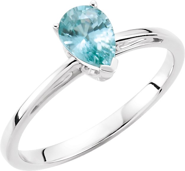 14K Gold Pear Natural Blue Zircon Solitaire Ring