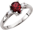 14K Gold Pear Natural Mozambique Garnet & Natural Diamond Accented Ring