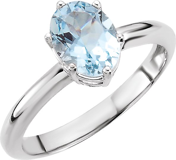 14K Gold Oval Natural Aquamarine Solitaire Ring