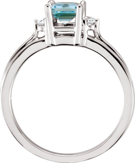 14K Gold Emerald Natural Aquamarine & Natural Diamond Accented Ring – 7x5mm - view 2