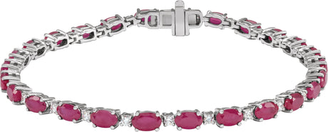 14K Gold Oval Lab-Grown Ruby & Lab-Grown Diamond Line Bracelet - White Gold