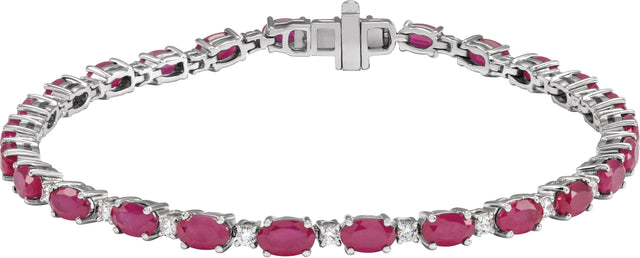 14K Gold Oval Lab-Grown Ruby & Lab-Grown Diamond Line Bracelet - White Gold