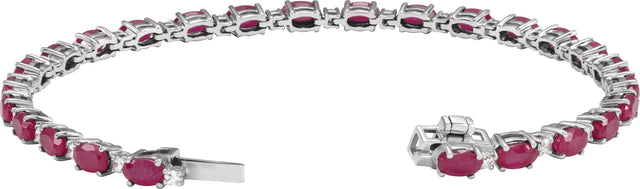 14K Gold Oval Lab-Grown Ruby & Lab-Grown Diamond Line Bracelet - White Gold - view 3