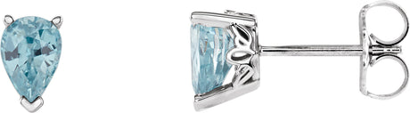 14K Gold Natural Blue Zircon Pear 3-Prong Stud Earrings
