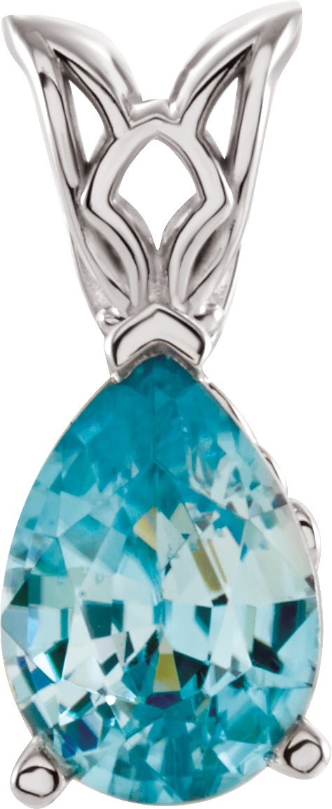 14K Gold Pear Natural Blue Zircon Solitaire Necklace or Pendant