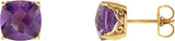 14K Gold Cushion Natural Amethyst Square 4-Prong Stud Earrings