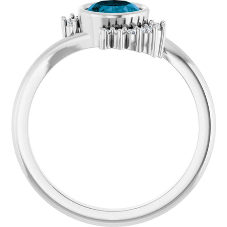 Platinum Oval Natural London Blue Topaz & Natural Diamond Accented Ring - view 2