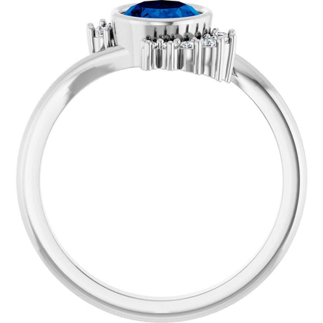 Platinum Oval Lab-Grown Blue Sapphire & Natural Diamond Accented Ring – 8x6mm - view 2