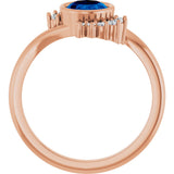 14K Gold Oval Lab-Grown Blue Sapphire & Natural Diamond Accented Ring – 8x6mm - Rose Gold - view 2