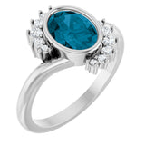 Platinum Oval Natural London Blue Topaz & Natural Diamond Accented Ring