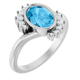 Platinum Oval Natural Swiss Blue Topaz & Natural Diamond Accented Ring – 8x6mm