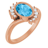 14K Gold Oval Natural Swiss Blue Topaz & Natural Diamond Accented Ring – 8x6mm - Rose Gold