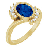 14K Gold Oval Lab-Grown Blue Sapphire & Natural Diamond Accented Ring – 8x6mm - Yellow Gold