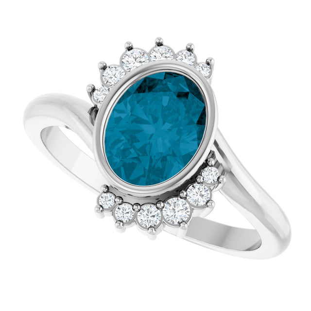 Platinum Oval Natural London Blue Topaz & Natural Diamond Accented Ring - view 5