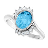 Platinum Oval Natural Swiss Blue Topaz & Natural Diamond Accented Ring – 8x6mm - view 5