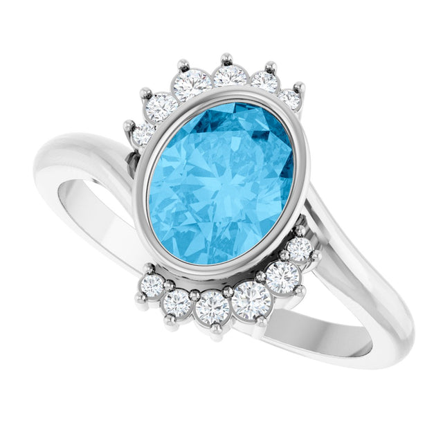 Platinum Oval Natural Swiss Blue Topaz & Natural Diamond Accented Ring – 8x6mm - view 5