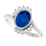 Platinum Oval Lab-Grown Blue Sapphire & Natural Diamond Accented Ring – 8x6mm - view 5