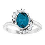 Platinum Oval Natural London Blue Topaz & Natural Diamond Accented Ring - view 3