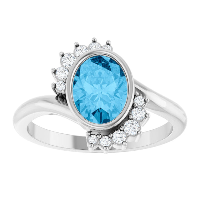 Platinum Oval Natural Swiss Blue Topaz & Natural Diamond Accented Ring – 8x6mm - view 3