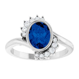 Platinum Oval Lab-Grown Blue Sapphire & Natural Diamond Accented Ring – 8x6mm - view 3