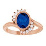 14K Gold Oval Lab-Grown Blue Sapphire & Natural Diamond Accented Ring – 8x6mm - Rose Gold - view 3
