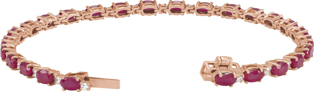 14K Gold Oval Lab-Grown Ruby & Lab-Grown Diamond Line Bracelet - Rose Gold - view 3