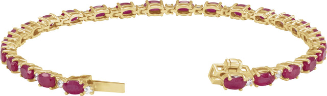 14K Gold Oval Lab-Grown Ruby & Lab-Grown Diamond Line Bracelet - Yellow Gold - view 3