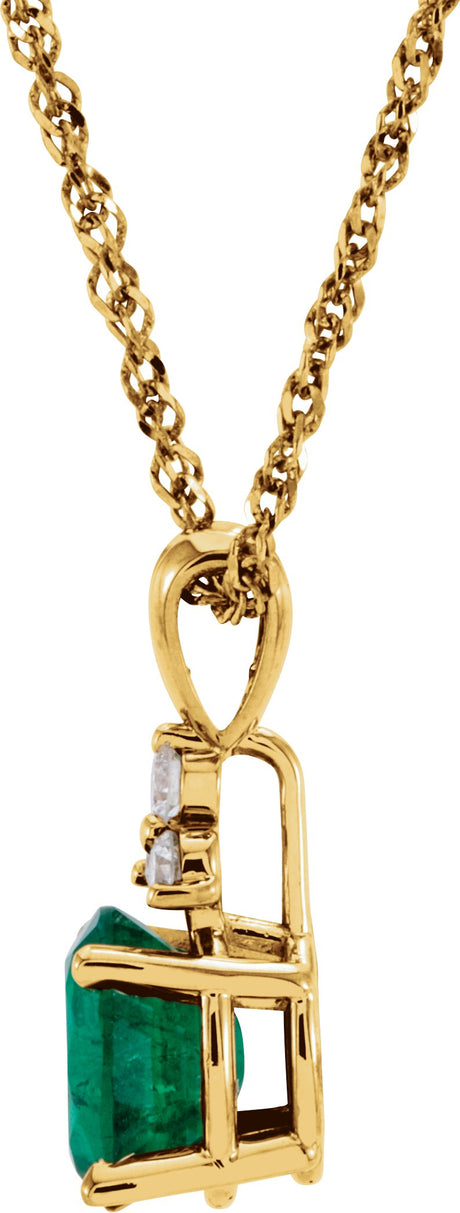 14K Gold Oval Natural Emerald & Natural Diamond Accented Necklace - view 2