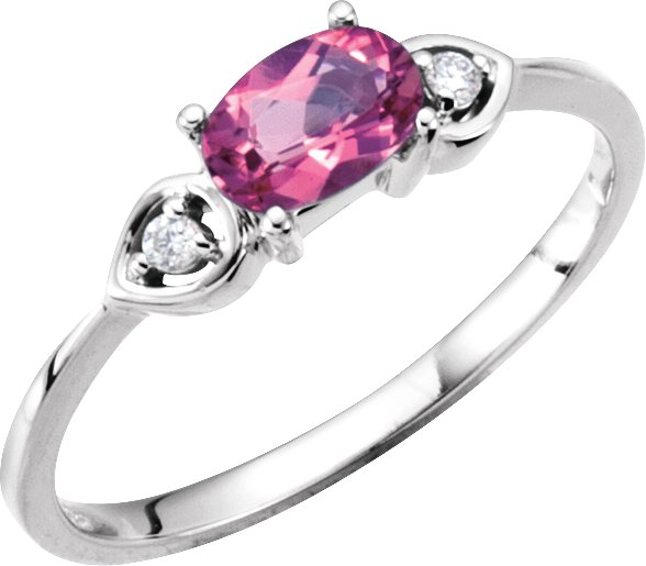 14K Gold Oval Natural Pink Tourmaline & Natural Diamond Accented Ring – 6x4mm