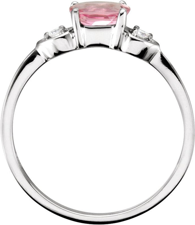 14K Gold Oval Natural Pink Tourmaline & Natural Diamond Accented Ring – 6x4mm - view 2