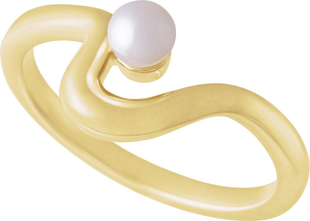 14K Gold Cultured White Freshwater Pearl Freeform Pearl Ring - Yellow Gold - view 4