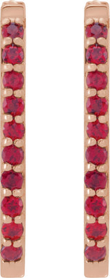 14K Gold Round Lab-Grown Ruby Accented Elongated Hoop Earrings – 20x13.39mm - Rose Gold - view 4
